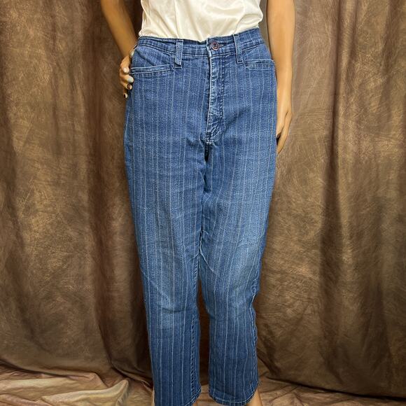 FDJ French Dressing Straight Leg Pants Vertical Textured Stripes Blue Denim - Picture 1 of 11